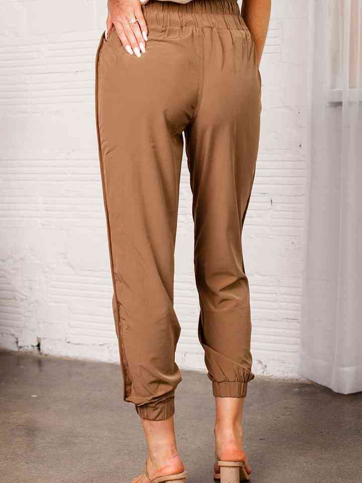 Elastic Waist Cropped Pants with Pockets